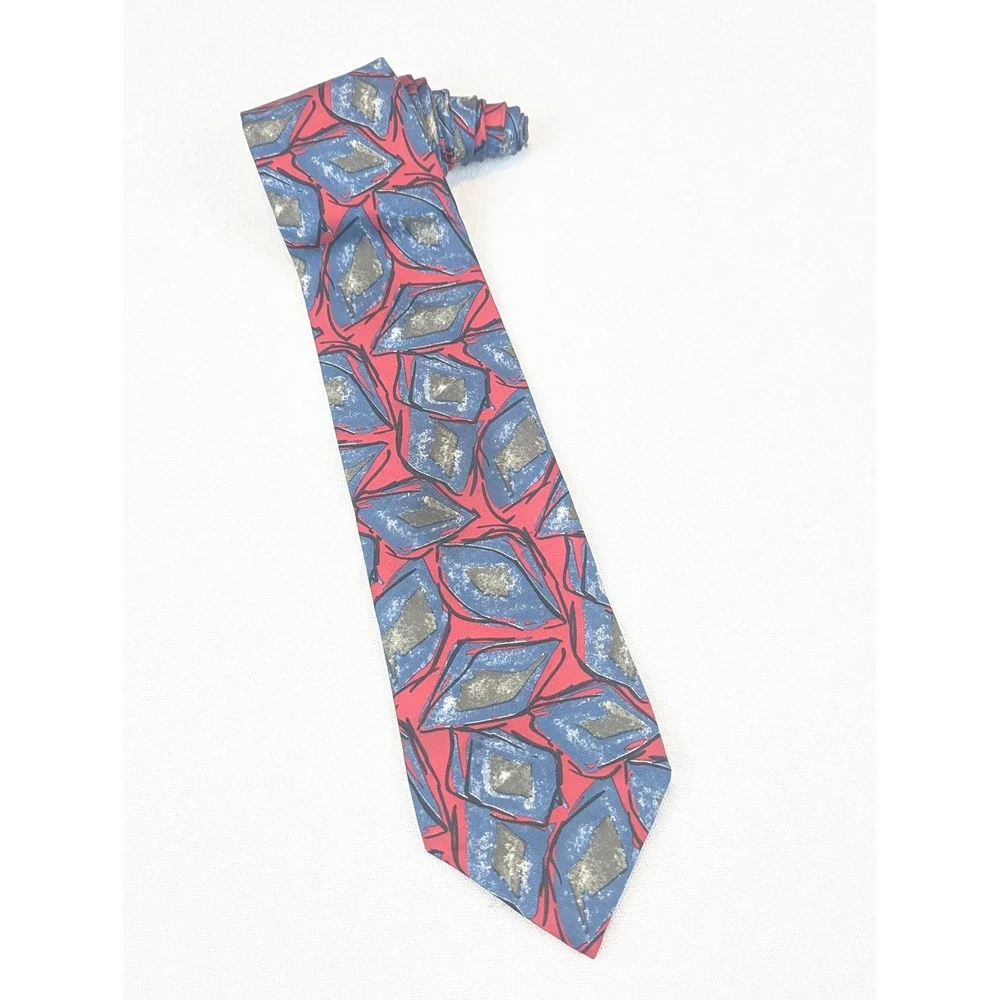 Christian Dior Monsieur Silk Tie Red Blue Abstract Geometric Designer Necktie
